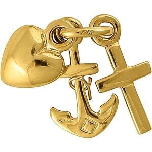 Pendentif Plaqué Or 3 Vertus 22mm Avec Bélière Ancre 9*16mm Croix 8*17 Cœur 9*12mm