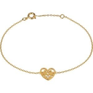 Bracelet Plaqué Or Cœur Fantaisie Zirconium 8.7*10mm Chaîne Forçat 1.2mm 16 à 18cm