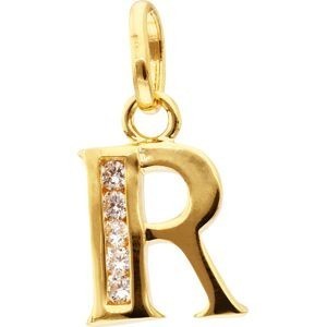 Pendentif Plaqué Or Lettre R Zirconium 11*22mm Avec Bélière
