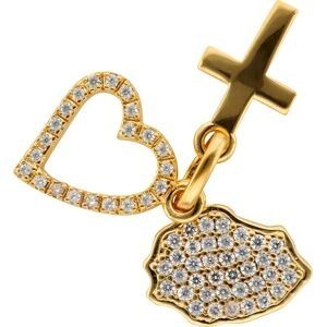 Pendentif Plaqué Or Zirconium Carte Réunion Croix Cœur 20mm Avec Bélière