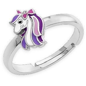 Bague Ajustable Argent 925 Licorne 6.5*8.5mm Email Rose Violet Blanc Corps 2mm
