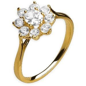 Bague Fleur Zirconium 11mm Or 750 Taille 52 Corps 2mm Au Plus Etroit