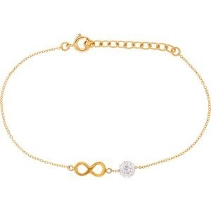 Bracelet Plaqué Or Infini 6*11mm Boule Cristal 5mm Chaîne 0.9mm 16 à 18cm