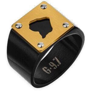 Chevalière Acier Bicolore Carte Guyane 14mm Corps 19mm Au Plus Etroit Taille 68