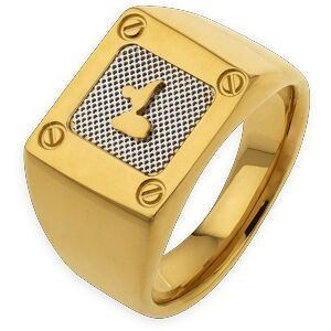 Chevalière Acier Bicolore Plaque Carte Guadeloupe 13.5mm Corps 4mm Taille 62