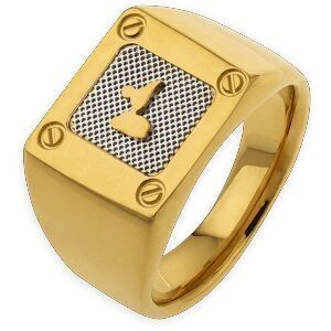 Chevalière Acier Bicolore Plaque Carte Guadeloupe 13.5mm Corps 4mm Taille 64