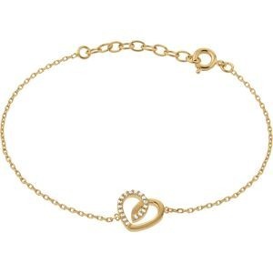 Bracelet Plaqué Or Cœur Zirconium 11*10mm Chaîne Forçat 1.2mm 16 à 18cm