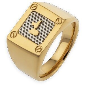 Chevalière Acier Bicolore Plaque Carte Guadeloupe 13.5mm Corps 4mm Taille 70