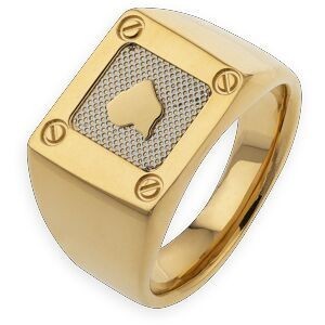 Chevalière Acier Bicolore Plaque Carte Guyane 13.5mm Corps 4mm Taille 62