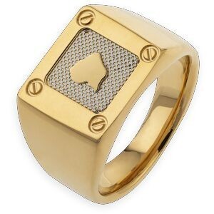 Chevalière Acier Bicolore Plaque Carte Guyane 13.5mm Corps 4mm Taille 68