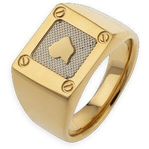 Chevalière Acier Bicolore Plaque Carte Guyane 13.5mm Corps 4mm Taille 70