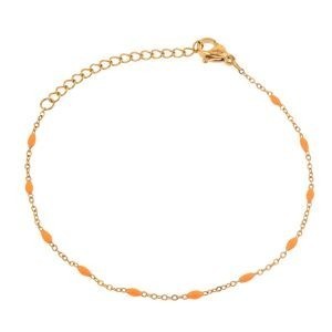 Bracelet Acier Jaune Olives Email Orange 2mm Chaîne 1.2mm 16 à 20cm