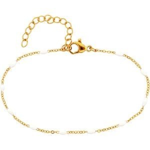 Bracelet Acier Jaune Olives Email Blanc 2mm Chaîne 1.2mm 16 à 20cm