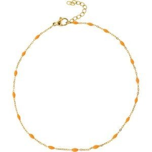 Chaîne Cheville Acier Jaune Olives Email Orange 2mm Chaîne 1.2mm 25 à 28cm