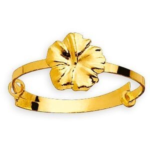 Bague Or 375 Hibiscus 7mm Ajustable Taille 52  à 54