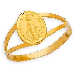 Bague Or 750 Médaille Miraculeuse 7.5*10.5mm Taille 58 Corps 2mm Au Plus Etroit