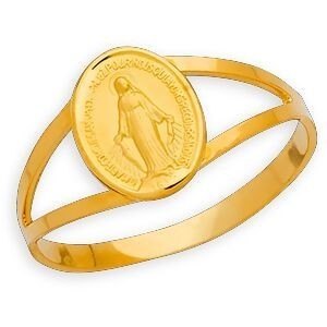 Bague Or 750  Médaille Miraculeuse 7.5*10.5mm Taille 60 Corps 2mm Au Plus Etroit