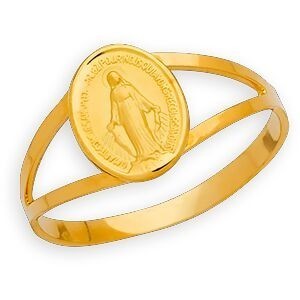 Bague Or 750 Médaille Miraculeuse 7.5*10.5mm Taille 50 Corps 2mm Au Plus Etroit