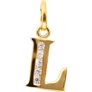 Pendentif Plaqué Or Lettre L Zirconium 11*22cm Avec Bélière