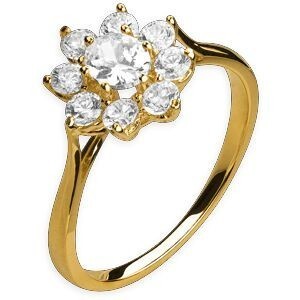 Bague Fleur Zirconium 11mm Or 750 Taille 60 Corps 2mm Au Plus Etroit