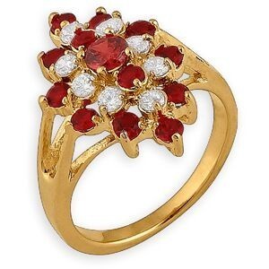 Bague Plaqué Or 18*23mm Zirconium Cristal Grenat Corps 2.2mm Au Plus Etroit Taille 56