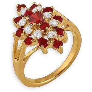 Bague Plaqué Or 18*23mm Zirconium Cristal Grenat Corps 2.2mm Au Plus Etroit Taille 58