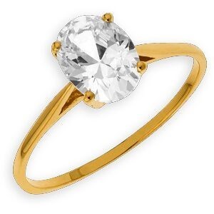 Bague Solitaire Zirconium Ovale 6*8mm Or 750 Taille 60 Corps 1.3mm Au Plus Etroit