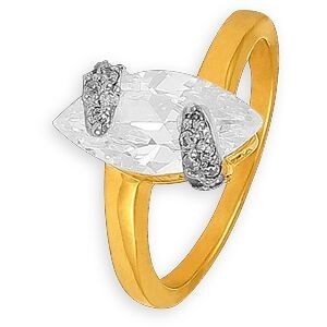 Bague Plaqué Or Zirconium Navette 15*8mm Corps 1.6mm Au Plus Etroit Taille 56