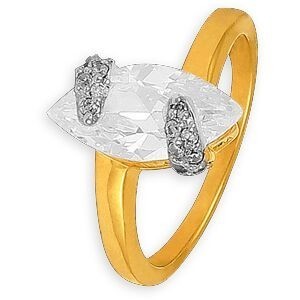 Bague Plaqué Or Zirconium Navette 15*8mm Corps 1.6mm Au Plus Etroit Taille 60