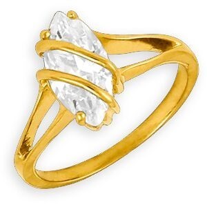 Bague Plaqué Or Zirconium Navette 12*5mm Corps 1.8mm Au Plus Etroit Taille 56