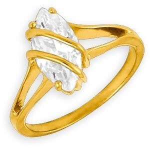 Bague Plaqué Or Zirconium Navette 12*5mm Corps 1.8mm Au Plus Etroit Taille 58