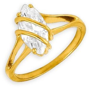 Bague Plaqué Or Zirconium Navette 12*5mm Corps 1.8mm Au Plus Etroit Taille 62