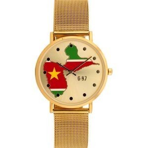 Montre Homme G97 Carte Drapeau Guadeloupe Cadran Doré 36.6mm Brac Mesh Doré 17.5mm 3ATM