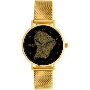 Montre Femme G97 Carte Guyane Dorée Cadran Noir 30mm Brac Mesh Doré 14mm 3ATM