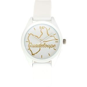 Montre Femme G97 Carte Guadeloupe Dorée Cadran Blanc 36mm Brac Silicone Blanc 15.5mm 3ATM