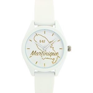 Montre Femme G97 Carte Martinique Dorée Cadran Blanc 36mm Brac Silicone Blanc 15.5mm 3ATM