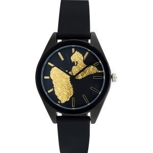 Montre Unisexe G97 Carte Guadeloupe Dorée Cadran Noir 36mm Brac Silicone Noir 15.5mm 3ATM