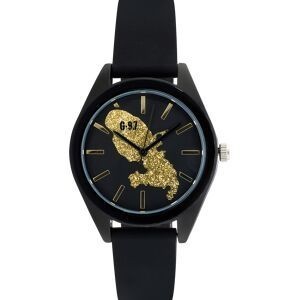 Montre Unisexe G97 Carte Martinique Dorée Cadran Noir 36mm Brac Silicone Noir 15.5mm 3ATM