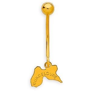Piercing Nombril Or 375 18.7mm Tige1mm Guadeloupe 9*6mm Boule4mm