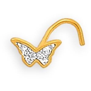 Piercing Nez Or 375 8mm Tige Courbée Papillon Pailleté 5.8*3.5mm