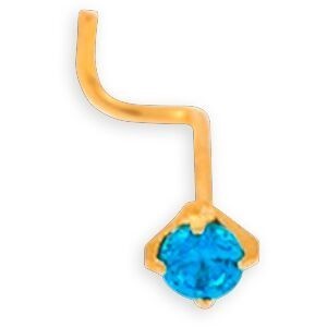 Piercing Nez Or 750 9.7mm Tige Courbée Zirconium Bleu 2mm Griffes
