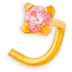 Piercing Nez Or 750 9.4mm Tige Courbée Zircon Rose 2mm Griffes