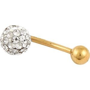 Piercing Nombril Or 375 20mm Tige 1.2mm Boule Cristal 7mm Boule 4mm