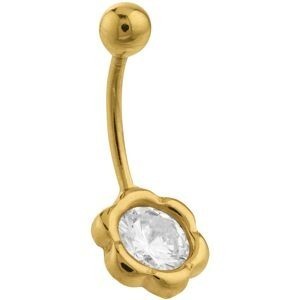 Piercing Nombril Or 375 23mm Tige1.2mm Fleur Zirconium8.5mm Boule4mm