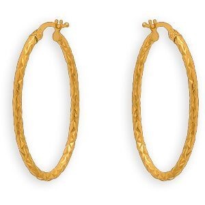 Créoles Or 375 Diamantées Ovales 54mm Tube 2mm