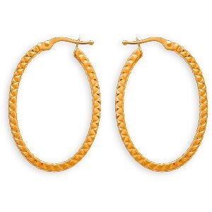 Créoles Or 375 Ovales Martelées 23*34mm Tube 2mm