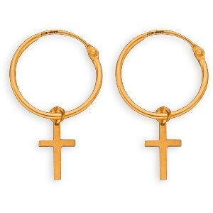 Créoles Or 375 12mm Tube 1mm Croix 5*10mm