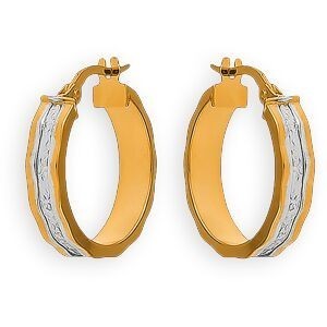 Créoles Or 375 Bicolores Diamantées 10mm Tube 4.2mm