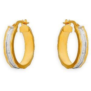 Créoles Or 375 Bicolores Diamantées 15mm Tube 4.4mm