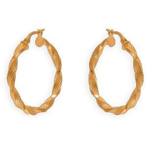 Créoles Or 375 Torsadées Lisses Et Martelées 25mm Tube 3.3mm